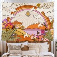 Ulticool - Regenboog Retro Vintage Zon Natuur Berg Heelal - Wandkleed - 200x150 cm - Groot wandtapijt - Poster - Beige Oranje Lila Paars