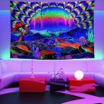 Ulticool -  Regenboog - Glow in the Dark - Blacklight Party Wandkleed Achtergronddoek - 200x150 cm - Backdrop UV Lamp Reactive - Groot wandtapijt - Poster - Neon Verlichting 
