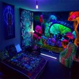 Ulticool -  Paddenstoelen - Glow in the Dark - Blacklight Party Wandkleed Achtergronddoek - 200x150 cm - Backdrop UV Lamp Reactive - Mushroom Groot wandtapijt - Poster - Neon Verlichting 