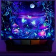 Ulticool - Maan Paddenstoelen Vlinders - Glow in the Dark - Blacklight Party Wandkleed Achtergronddoek - 200x150 cm - Backdrop UV Lamp Reactive - Groot wandtapijt - Poster - Neon Verlichting 