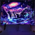 Ulticool - Ufo Waterval Maan Natuur - Glow in the Dark - Blacklight Party Wandkleed Achtergronddoek - 200x150 cm - Backdrop UV Lamp Reactive - Groot wandtapijt - Poster - Neon Verlichting 