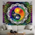 Ulticool - Mandala Zon Maan Yin Yang - Glow in the Dark - Blacklight Party Wandkleed Achtergronddoek - 200x150 cm - Backdrop UV Lamp Reactive - Groot wandtapijt - Poster - Neon Verlichting 