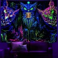 Ulticool - Uil Roofvogel Boho Bohemian - Glow in the Dark - Blacklight Party Wandkleed Achtergronddoek - 200x150 cm - Backdrop UV Lamp Reactive - Groot wandtapijt - Poster - Fluoriserende Neon Verlichting 