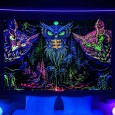 Ulticool - Uil Roofvogel Boho Bohemian - Glow in the Dark - Blacklight Party Wandkleed Achtergronddoek - 200x150 cm - Backdrop UV Lamp Reactive - Groot wandtapijt - Poster - Fluoriserende Neon Verlichting 