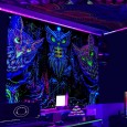 Ulticool - Uil Roofvogel Boho Bohemian - Glow in the Dark - Blacklight Party Wandkleed Achtergronddoek - 200x150 cm - Backdrop UV Lamp Reactive - Groot wandtapijt - Poster - Fluoriserende Neon Verlichting 