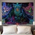 Ulticool - Uil Roofvogel Boho Bohemian - Glow in the Dark - Blacklight Party Wandkleed Achtergronddoek - 200x150 cm - Backdrop UV Lamp Reactive - Groot wandtapijt - Poster - Fluoriserende Neon Verlichting 