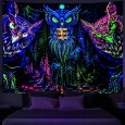 Ulticool - Uil Roofvogel Boho Bohemian - Glow in the Dark - Blacklight Party Wandkleed Achtergronddoek - 200x150 cm - Backdrop UV Lamp Reactive - Groot wandtapijt - Poster - Fluoriserende Neon Verlichting 