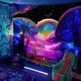 Ulticool - Paddenstoelen Natuur - Glow in the Dark - Blacklight Party Wandkleed Achtergronddoek - 200x150 cm - Backdrop UV Lamp Reactive - Groot wandtapijt - Poster - Fluoriserende Neon Verlichting 