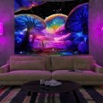 Ulticool - Paddenstoelen Natuur - Glow in the Dark - Blacklight Party Wandkleed Achtergronddoek - 200x150 cm - Backdrop UV Lamp Reactive - Groot wandtapijt - Poster - Fluoriserende Neon Verlichting 