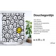 Ulticool Douchegordijn - Smiley Geel Zwart Wit - 180 x 200 cm - met 12 ringen 