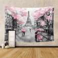 Ulticool - Parijs Eifeltoren Zwart Wit Roze Vintage Bloesem - Wandkleed - 200x150 cm - Groot wandtapijt - Poster