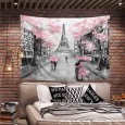 Ulticool - Parijs Eifeltoren Zwart Wit Roze Vintage Bloesem - Wandkleed - 200x150 cm - Groot wandtapijt - Poster