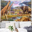 Ulticool - Safari Dieren Natuur Giraffe Olifant - Wandkleed - 200x150 cm - Groot wandtapijt - Poster