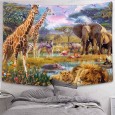 Ulticool - Safari Dieren Natuur Giraffe Olifant - Wandkleed - 200x150 cm - Groot wandtapijt - Poster