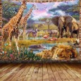 Ulticool - Safari Dieren Natuur Giraffe Olifant - Wandkleed - 200x150 cm - Groot wandtapijt - Poster