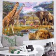 Ulticool - Safari Dieren Natuur Giraffe Olifant - Wandkleed - 200x150 cm - Groot wandtapijt - Poster