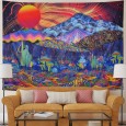 Ulticool - Zon Oranje Psychedelische Bergen - Wandkleed - 200x150 cm - Groot wandtapijt - Poster