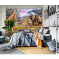 Ulticool - Safari Dieren Natuur Giraffe Olifant - Wandkleed - 200x150 cm - Groot wandtapijt - Poster