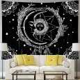 Ulticool - Zon Maan Mandala Zwart Wit Tarot - Wandkleed - 200x150 cm - Groot wandtapijt - Poster