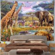 Ulticool - Safari Dieren Natuur Giraffe Olifant - Wandkleed - 200x150 cm - Groot wandtapijt - Poster