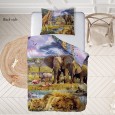 Ulticool - Dekbedovertrek - Safari Dieren Natuur Giraffe Olifant – 140 x 200 cm - Kussensloop 60 x 70 cm - voor Dekbed 1 Persoons Kamer – Decoratie Slaapkamer Accessoires Jeugdkamer voor Kinderen Tiener Jongens Meisjes - Beige 