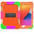 iPad 10.2 (2019 & 2020 & 2021) case / hoes met screenprotector, handriem en schouderriem voor kinderen en scholen - Kleurrijk Oranje