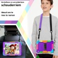 iPad 10.2 (2019 & 2020 & 2021) case / hoes met screenprotector, handriem en schouderriem voor kinderen en scholen - Kleurrijk Paars