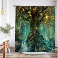 Ulticool Douchegordijn - Sprookje Elf Boom Magisch Bos Natuur - 180 x 180 cm - met 12 ringen - Groen 