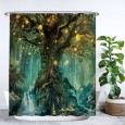 Ulticool Douchegordijn - Sprookje Elf Boom Magisch Bos Natuur - 180 x 180 cm - met 12 ringen - Groen 