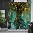 Ulticool Douchegordijn - Sprookje Elf Boom Magisch Bos Natuur - 180 x 180 cm - met 12 ringen - Groen 