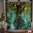 Ulticool Douchegordijn - Sprookje Elf Boom Magisch Bos Natuur - 180 x 180 cm - met 12 ringen - Groen 