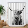 Ulticool Douchegordijn - Schotse Hooglander Zwart Wit - 180 x 180 cm - met 12 ringen