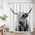 Ulticool Douchegordijn - Schotse Hooglander Zwart Wit - 180 x 180 cm - met 12 ringen