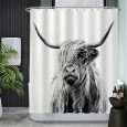 Ulticool Douchegordijn - Schotse Hooglander Zwart Wit - 180 x 180 cm - met 12 ringen