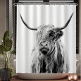 Ulticool Douchegordijn - Schotse Hooglander Zwart Wit - 180 x 180 cm - met 12 ringen