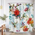 Ulticool Douchegordijn - Vogel Bloemen Natuur - 180 x 180 cm - met 12 ringen - Wit Rood Oranje Roze