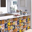 Ulticool Decoratie Sticker Tegels - Zon Mexicaans Gekko Mexico - Meubelfolie Vierkant Folie Keukenkast  - 15x15 cm - 15 stuks Plakfolie Tegelstickers - Plaktegels Zelfklevend - Badkamer - Keuken