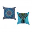 Ulticool - Buitenkussens - Mandala Blauw en Olifant Bohemian Hippie Ibiza Style  - Sierkussens Buiten Waterbestendig - Set van 2 Kussens 45 x 45 cm Vierkant 