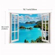 Ulticool - Doorkijk Raam Venster Zee Natuur Strand Bergen - Wandkleed Poster - 200x150 cm - Groot wandtapijt - Tuinposter Tapestry - Blauw