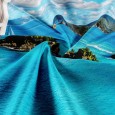 Ulticool - Doorkijk Raam Venster Zee Natuur Strand Bergen - Wandkleed Poster - 200x150 cm - Groot wandtapijt - Tuinposter Tapestry - Blauw