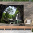 Ulticool - Doorkijk Waterval Bomen Natuur - Wandkleed  Poster - 200x150 cm - Groot wandtapijt -  Tuinposter Tapestry 