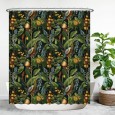 Ulticool Douchegordijn - Blauwe Druif Vogel Kikker - 180 x 200 cm - met 12 ringen - Groen Blauw Geel 