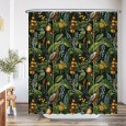 Ulticool Douchegordijn - Blauwe Druif Vogel Kikker - 180 x 200 cm - met 12 ringen - Groen Blauw Geel 