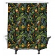 Ulticool Douchegordijn - Blauwe Druif Vogel Kikker - 180 x 200 cm - met 12 ringen - Groen Blauw Geel 