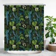 Ulticool Douchegordijn -  Grote Bladeren Witte Bloemen - Groen Blauw - 180 x 200 cm - met 12 ringen