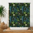 Ulticool Douchegordijn -  Grote Bladeren Witte Bloemen - Groen Blauw - 180 x 200 cm - met 12 ringen