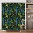 Ulticool Douchegordijn -  Grote Bladeren Witte Bloemen - Groen Blauw - 180 x 200 cm - met 12 ringen