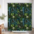 Ulticool Douchegordijn -  Grote Bladeren Witte Bloemen - Groen Blauw - 180 x 200 cm - met 12 ringen