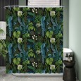 Ulticool Douchegordijn -  Grote Bladeren Witte Bloemen - Groen Blauw - 180 x 200 cm - met 12 ringen