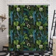 Ulticool Douchegordijn -  Grote Bladeren Witte Bloemen - Groen Blauw - 180 x 200 cm - met 12 ringen